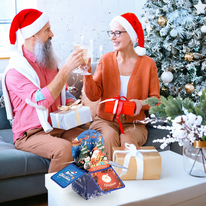 3D Christmas Gift Box Pop - Up Card, unique handmade foldable design with envelope, a warm holiday card for friends and family - cleenova